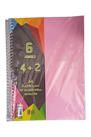 4+2 Ayraçlı Defter 6 Konulu 150 Yaprak 1 Adet 4 Kareli 2 Çizgili Spralli Plastik Kapak Seperatörlü