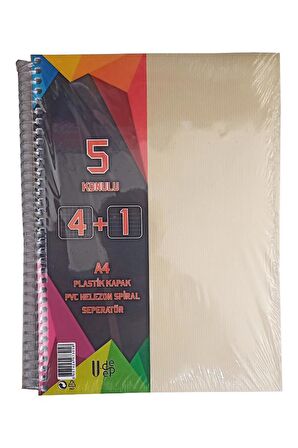 4+1 Ayraçlı Defter 5 Konulu 125 Yaprak 1 Adet 4 Kareli 1 Çizgili Spralli Plastik Kapak Seperatörlü