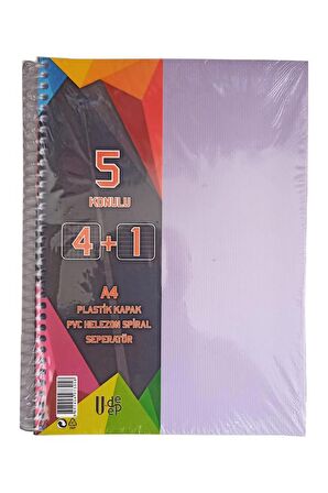 4+1 Ayraçlı Defter 5 Konulu 125 Yaprak 1 Adet 4 Kareli 1 Çizgili Spralli Plastik Kapak Seperatörlü