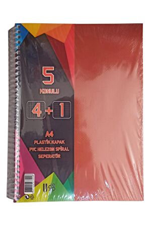 4+1 Ayraçlı Defter 5 Konulu 125 Yaprak 1 Adet 4 Kareli 1 Çizgili Spralli Plastik Kapak Seperatörlü