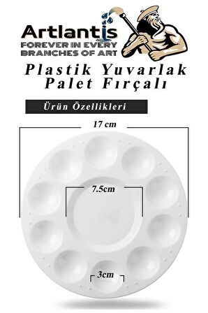 Yuvarlak Resim Paleti Fırçalı 1 Paket 10 Hazneli Boya Paleti Sanatsal Boyalar İçin Palet Akrilik Boya Yağlı Boya Guaj Boya Fırçalı