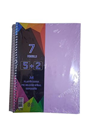 5+2 Ayraçlı Defter 7 Konulu 175 Yaprak 1 Adet 5 Kareli 2 Çizgili Spralli Plastik Kapak Seperatörlü