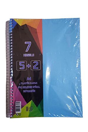 5+2 Ayraçlı Defter 7 Konulu 175 Yaprak 1 Adet 5 Kareli 2 Çizgili Spralli Plastik Kapak Seperatörlü