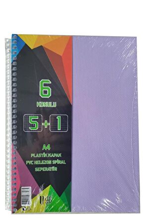 5+1 Ayraçlı Defter 6 Konulu 150 Yaprak 1 Adet 5 Kareli 1 Çizgili Spralli Plastik Kapak Seperatörlü