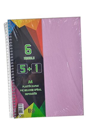 5+1 Ayraçlı Defter 6 Konulu 150 Yaprak 1 Adet 5 Kareli 1 Çizgili Spralli Plastik Kapak Seperatörlü