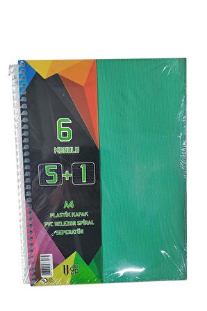 5+1 Ayraçlı Defter 6 Konulu 150 Yaprak 1 Adet 5 Kareli 1 Çizgili Spralli Plastik Kapak Seperatörlü