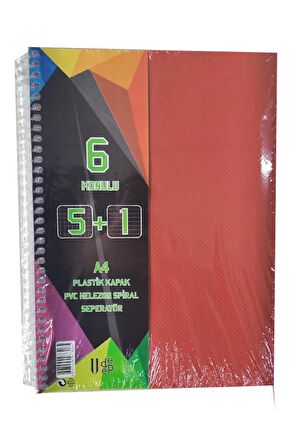 5+1 Ayraçlı Defter 6 Konulu 150 Yaprak 1 Adet 5 Kareli 1 Çizgili Spralli Plastik Kapak Seperatörlü