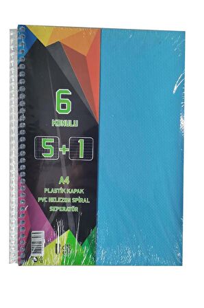 5+1 Ayraçlı Defter 6 Konulu 150 Yaprak 1 Adet 5 Kareli 1 Çizgili Spralli Plastik Kapak Seperatörlü