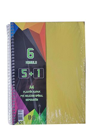5+1 Ayraçlı Defter 6 Konulu 150 Yaprak 1 Adet 5 Kareli 1 Çizgili Spralli Plastik Kapak Seperatörlü