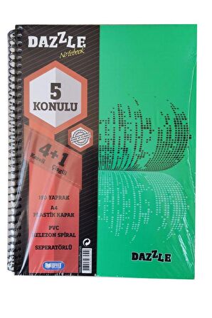 4+1 Ayraçlı Defter 5 Konulu 150 Yaprak 1 Adet 4 Kareli 1 Çizgili Spralli Plastik Kapak Seperatörlü