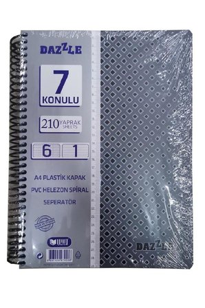 6+1 Ayraçlı Defter 7 Konulu 210 Yaprak 1 Adet 6 Kareli 1 Çizgili Spralli Plastik Kapak Seperatörlü