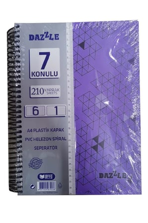 6+1 Ayraçlı Defter 7 Konulu 210 Yaprak 1 Adet 6 Kareli 1 Çizgili Spralli Plastik Kapak Seperatörlü