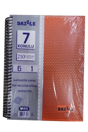 6+1 Ayraçlı Defter 7 Konulu 210 Yaprak 1 Adet 6 Kareli 1 Çizgili Spralli Plastik Kapak Seperatörlü