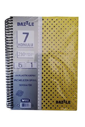 6+1 Ayraçlı Defter 7 Konulu 210 Yaprak 1 Adet 6 Kareli 1 Çizgili Spralli Plastik Kapak Seperatörlü