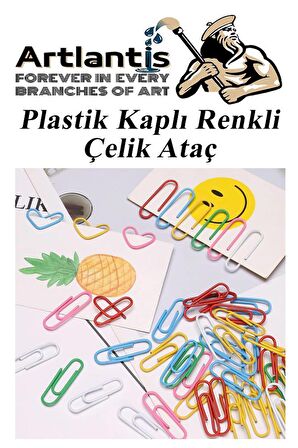 Ataç Renkli Metal Plastik Kaplama 100 Adet Orta Boy 1 Paket Ataş Okul Ofis Belge Düzenleme Paslanmaz Kaplamalı