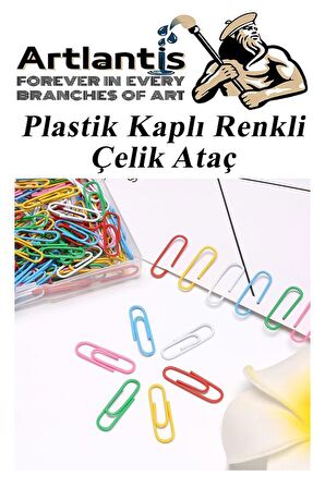 Ataç Renkli Metal Plastik Kaplama 100 Adet Orta Boy 1 Paket Ataş Okul Ofis Belge Düzenleme Paslanmaz Kaplamalı