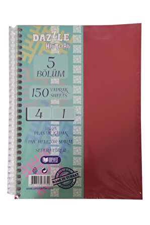 Orta Boy 4+1 Ayraçlı Defter 5 Konulu 150 Yaprak 1 Adet 4 Kareli 1 Çizgili Spralli Plastik Kapak Seperatörlü 18x25 cm