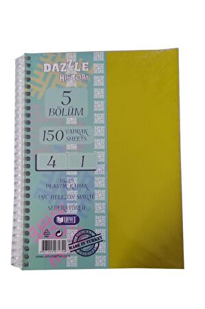 Orta Boy 4+1 Ayraçlı Defter 5 Konulu 150 Yaprak 1 Adet 4 Kareli 1 Çizgili Spralli Plastik Kapak Seperatörlü 18x25 cm