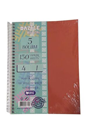 Orta Boy 4+1 Ayraçlı Defter 5 Konulu 150 Yaprak 1 Adet 4 Kareli 1 Çizgili Spralli Plastik Kapak Seperatörlü 18x25 cm