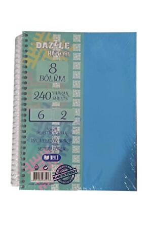 Orta Boy 6+2 Ayraçlı Defter 8 Konulu 240 Yaprak 1 Adet 6 Kareli 2 Çizgili Spralli Plastik Kapak Seperatörlü 18x25 cm