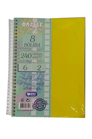 Orta Boy 6+2 Ayraçlı Defter 8 Konulu 240 Yaprak 1 Adet 6 Kareli 2 Çizgili Spralli Plastik Kapak Seperatörlü 18x25 cm