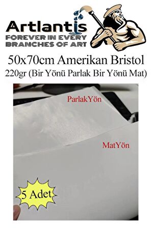 Amerikan Bristol Karton 50x70 cm 5 Adet 220 gr Bir Tarafı Parlak Bir Tarafı Mat Kağıt Biristol Karton