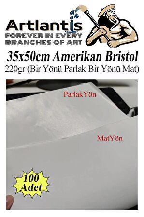 Amerikan Bristol Karton 35x50 cm 100 Adet 220 gr Bir Tarafı Parlak Bir Tarafı Mat Kağıt Biristol Karton