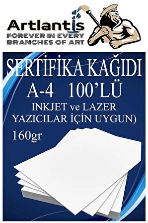 A4 Sertifika Kağıdı Kalın 100 Adet Gramajlı Fotokopi Kağıdı 160 gr Tüm Yazıcılara Uyumlu 21x29.7 cm Kalın Baskı Kağıdı