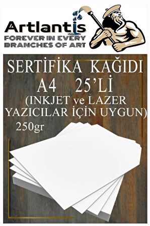 A4 Sertifika Kağıdı Kalın 25 Adet Gramajlı Fotokopi Kağıdı 250 gr Tüm Yazıcılara Uyumlu 21x29.7 cm Kalın Baskı Kağıdı