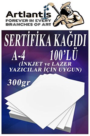 A4 Sertifika Kağıdı Kalın 100 Adet Gramajlı Fotokopi Kağıdı 300 gr Tüm Yazıcılara Uyumlu 21x29.7 cm Kalın Baskı Kağıdı