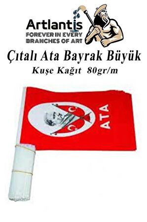 Çıtalı Ata Bayrak Kağıt 21x29 cm 10 Adet Atalı Bayrak Çıtalı Sopalı Büyük Bayrak Plastik Çubuklu Bayrak