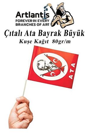 Çıtalı Ata Bayrak Kağıt 21x29 cm 10 Adet Atalı Bayrak Çıtalı Sopalı Büyük Bayrak Plastik Çubuklu Bayrak