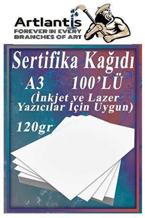 A3 Sertifika Kağıdı Kalın 100 Adet Gramajlı Fotokopi Kağıdı 120 gr Tüm Yazıcılara Uyumlu 29.7x42 cm Kalın Baskı Kağıdı