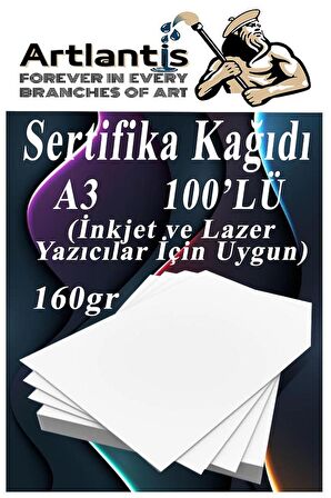 A3 Sertifika Kağıdı Kalın 100 Adet Gramajlı Fotokopi Kağıdı 160 gr Tüm Yazıcılara Uyumlu 29.7x42 cm Kalın Baskı Kağıdı