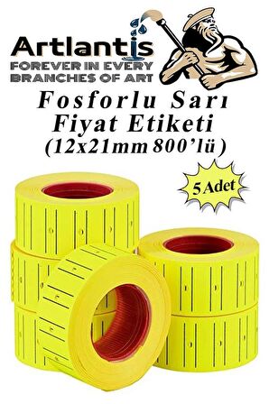 Fiyat Etiketi Sarı 800'lü 5 Paket 12x21mm Fosforlu Sarı Fiyat Etiketi Mx-5500 M5500 Hg979 Motex Etiket Makinesi Yedeğiart