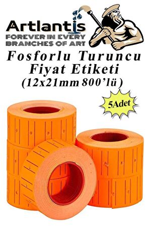 Fiyat Etiketi Turuncu 800'lü 5 Paket 12x21mm Fosforlu Turuncu Fiyat Etiketi Mx-5500 M5500 Hg979 Motex Etiket Makinesi Yedeği