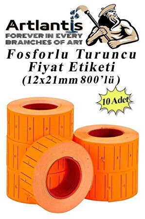 Fiyat Etiketi Turuncu 800'lü 10 Paket 12x21mm Fosforlu Turuncu Fiyat Etiketi Mx-5500 M5500 Hg979 Motex Etiket Makinesi Yedeği