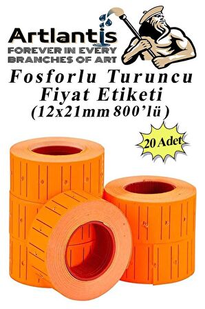 Fiyat Etiketi Turuncu 800'lü 20 Paket 12x21mm Fosforlu Turuncu Fiyat Etiketi Mx-5500 M5500 Hg979 Motex Etiket Makinesi Yedeği