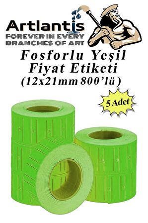 Fiyat Etiketi Yeşil 800'lü 5 Paket 12x21mm Fosforlu Yeşil Fiyat Etiketi Mx-5500 M5500 Hg979 Motex Etiket Makinesi Yedeği