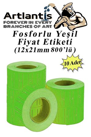 Fiyat Etiketi Yeşil 800'lü 10 Paket 12x21mm Fosforlu Yeşil Fiyat Etiketi Mx-5500 M5500 Hg979 Motex Etiket Makinesi Yedeği