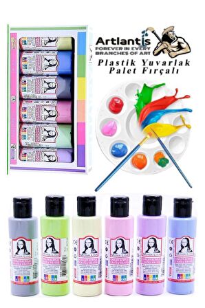 Monalisa Akrilik Boya 6 Renk x 70 ml Pastel Renkler 1 Paket ve Yuvarlak Resim Paleti Fırçalı 1 Paket 10 Hazneli Boya Paleti Sanatsal Boyalar İçin Palet Akrilik Boya