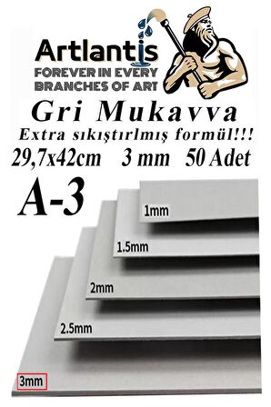 A3 Mukavva Gri 3 mm 50 Adet 1 Paket 29.7x42 cm A-3 Mukavva 3 mm Kalınlığında A-3 Mukavva