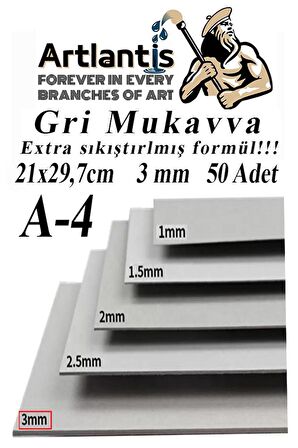 A4 Mukavva Gri 3 mm 50 Adet 1 Paket 21x29.7 cm A-4 Mukavva 3 mm Kalınlığında A-4 Mukavva