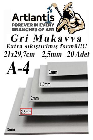 A4 Mukavva Gri 2.5 mm 20 Adet 1 Paket 21x29,7 cm A-4 Mukavva 2,5 mm Kalınlığında A-4 Mukavva