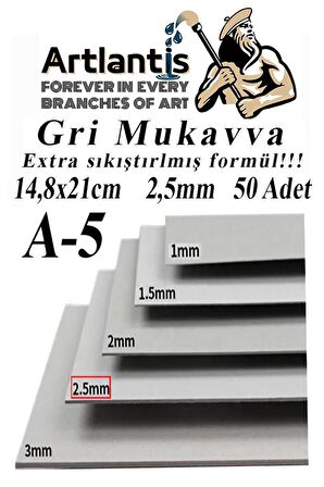 A5 Mukavva Gri 2.5 mm 50 Adet 1 Paket 14,8x21 cm A-5 Mukavva 2,5 mm Kalınlığında A-5 Mukavva