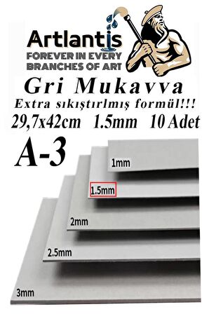 A3 Mukavva Gri 1.5 mm 10 Adet 1 Paket 29.7x42 cm A-3 Mukavva 1,5 mm Kalınlığında A-3 Mukavva