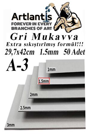 A3 Mukavva Gri 1.5 mm 50 Adet 1 Paket 29.7x42 cm A-3 Mukavva 1,5 mm Kalınlığında A-3 Mukavva