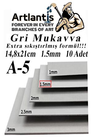 A5 Mukavva Gri 1.5 mm 10 Adet 1 Paket 14,8x21 cm A-5 Mukavva 1,5 mm Kalınlığında A-5 Mukavva