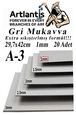 A3 Mukavva Gri 1.0mm 20 Adet 1 Paket 29.7x42 cm A-3 Mukavva 1,0 mm Kalınlığında A-3 Mukavva