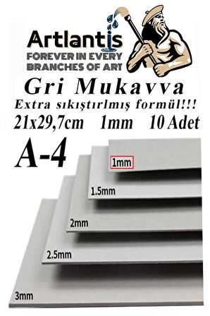 A4 Mukavva Gri 1.0mm 10 Adet 1 Paket 21x29,7 cm A-4 Mukavva 1,0 mm Kalınlığında A-4 Mukavva